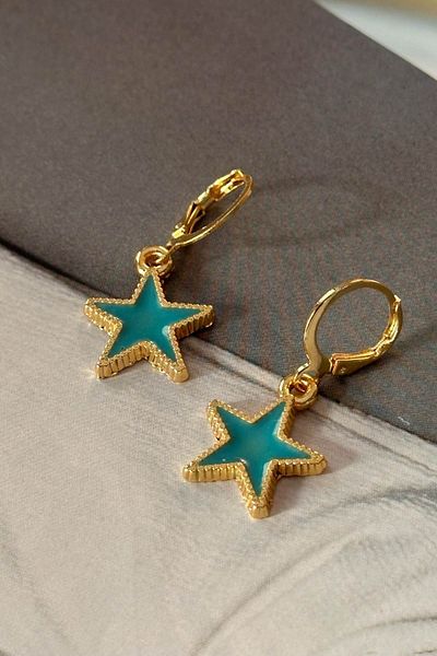 Trendy Butik Turquoise Color Star Earrings