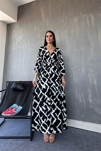kamacibutik Double Breasted Collar Viscose Fabric Ethnic Patterned Summer Dress