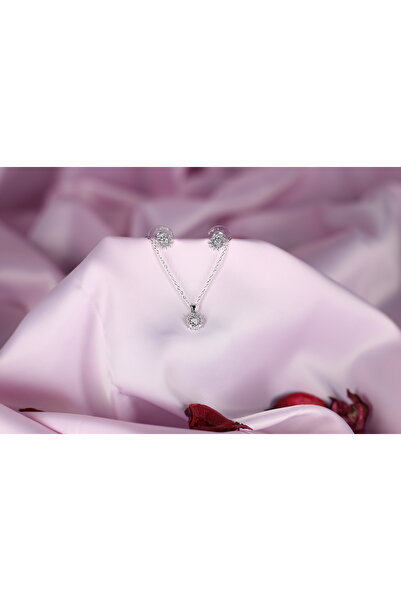 Glamour LOTUS ÇİÇEĞİ DETAYLI ZİRKON TAŞLI KOLYE KÜPE SETİ