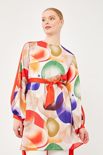 Levidor Red Balloon Pattern Waist-Tied Tunic