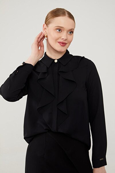 Levidor Black Ruffle Detailed Shirt