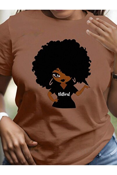 over head oh Ženska smeđa prirodna ženska Štampano velika veličina T-shirt