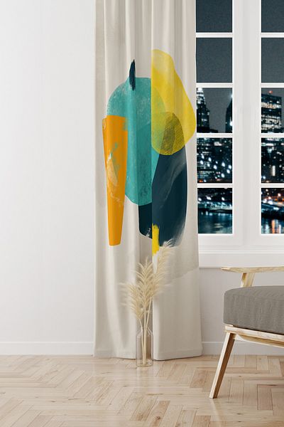 Moud's Colorful Oval Patterned Suede Living Room Hall Background Curtain Printed Extrafor Drawstring SINGLE WING PRD-1110