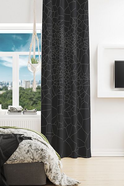 Moud's Gray Crystal Patterned Suede Living Room Hall Background Curtain Printed Extrafor Drawstring SINGLE WING PRD-1079