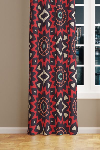 Moud's Mix 6 Patterned Suede Living Room Hall Background Curtain Digital Printed Extrafor Drawstring SINGLE WING PRD-1009
