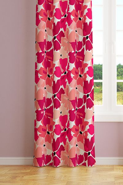 Moud's Cherry Blossom Patterned Suede Living Room Hall Background Curtain Printed Extrafor Drawstring SINGLE WING PRD-1023