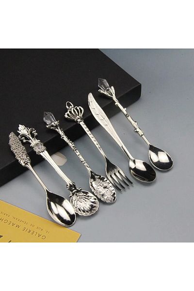 Choice 6pcs/set Vintage Carved Coffee Spoon Teaspoon Retro Zinc Alloy Dessert Coffee Tableware Spoons Cu...