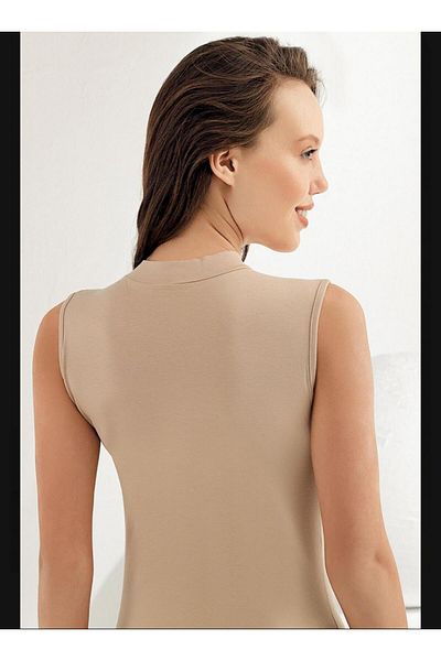 Muzey Şahinler Lycra Women's Beige Sleeveless Turtleneck Undershirt Mb1009
