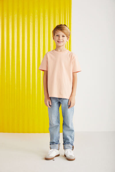 GRIMELANGE Tricou Fae Boy 100% bumbac cu mânecă scurtă cu decolteu triplu, me...