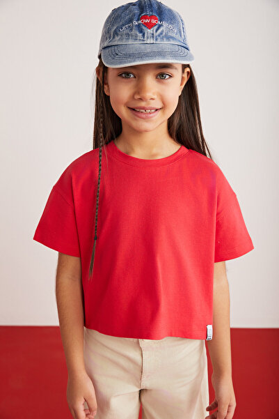 GRIMELANGE HEIDA-GRM24022- 100% cotton ornamental extravagant female child short-sleeve tshirt kids tshirt Red T-Shirt