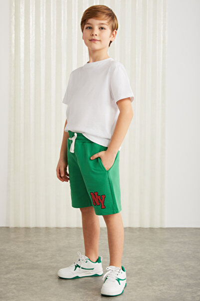 GRIMELANGE Darvell-grm24007 100% Pamuk Baskılı Erkek Çocuk Şort Benetton Yeşili Şort