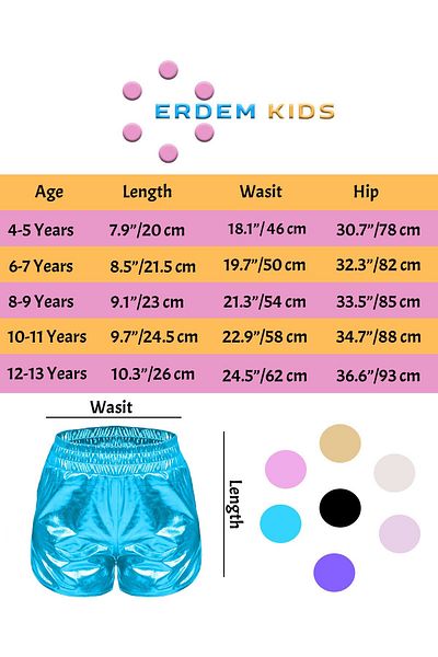 ERDEM KIDS Κοριτσίστικο Μεταλλικό γυαλιστερό, αστραφτερό, τρέξιμο, περπάτημα, χορός, αθλητικό, αθλητικό, σορτς μαζορέτας