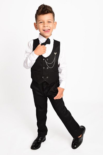 Buse&Eylül Bebe Black Chain Detailed Boy's Tuxedo Suit