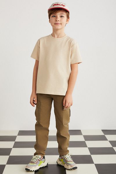 GRIMELANGE Lorenz Boy's 100% bavlna Crew Neck Volný střih Béžové tričko s krátkým rukávem