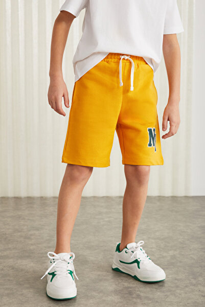 GRIMELANGE DARVELL-GRM24007 100% pamuk baskılı erkek çocuk şort Sarı Şort