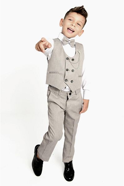 Buse&Eylül Bebe Gray Chain Detailed Boys' Tuxedo Suit