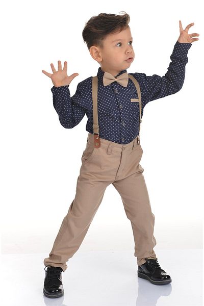 Buse&Eylül Bebe Cream Bow Tie Trouser Suspenders Boy's Set