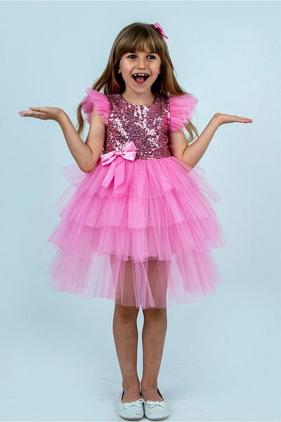 Buse&Eylül Bebe Pink Sequin Girl's Party Dress