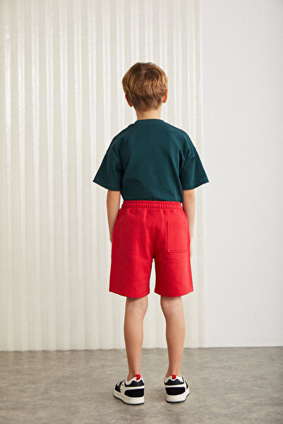 GRIMELANGE Clıffordgrm24009 Pamuklu Kordonlu Beli Lastikli 2'li Kırmızı - Lacivert Şort