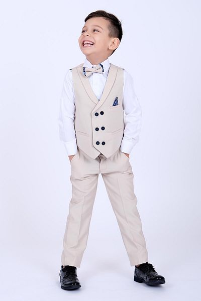 Buse&Eylül Bebe Cream Handkerchief Detailed Boy's Tuxedo Suit