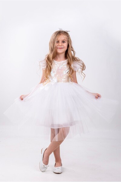 Buse&Eylül Bebe Φόρεμα για πάρτι για κορίτσια με λευκή παγιέτα