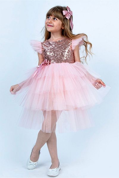 Buse&Eylül Bebe Salmon Sequin Girl's Party Dress