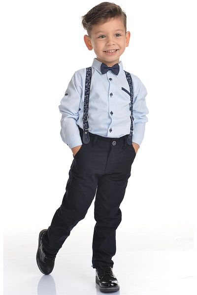 Buse&Eylül Bebe Navy Blue Trousers Strappy Bow Tie Boy's Set