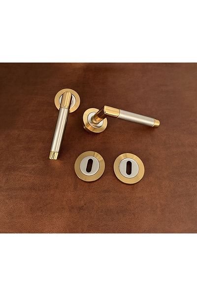 KOLDOOR Foça Satin Albirifin Gold Zamak Round Badge Room Door Handle 1 Set Dreamax
