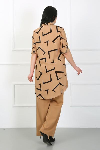 By Alba Collection Women's Mink Patterned Cotton Viscose Large Size Tunic