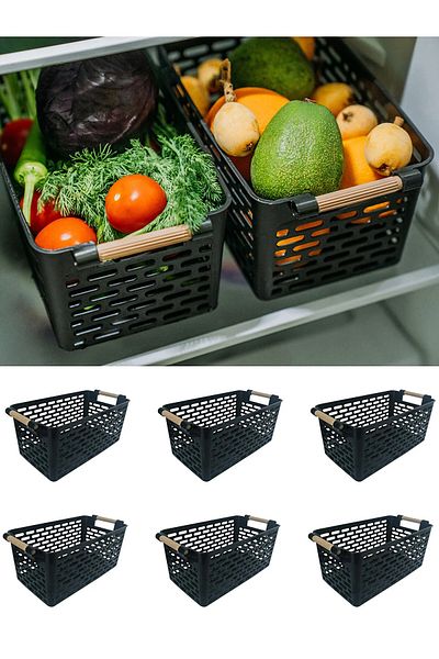 Ecolux 6 Pieces Multi-Purpose Organizer Basket with Handles - Closet Interior & Drawer Organizer Basket - BLACK