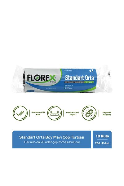Florex Standard Medium Size Blue Garbage Bag X10 Roll
