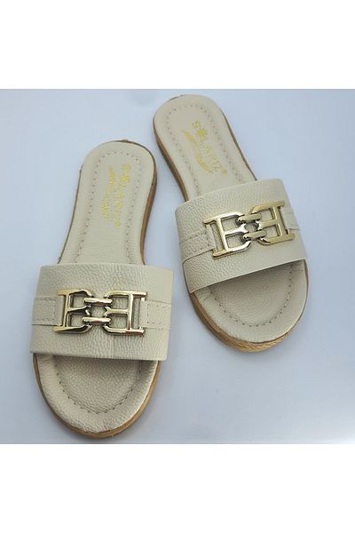 NewOneMall NewMallOne Women's White Daily Slippers Stylish Comfortable Buckle Home Sea Beach Guest Dowry Slippers