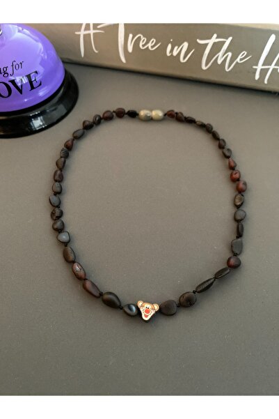 Kotryna Damla Kehribar Çocuk Kolyesi 38 cm Kaplan Figürlü