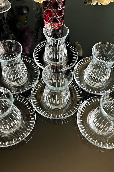 DECOSTYLE 12 Piece Tea Set with Irem Cutting Decoration Suitable for Dishwasher Use