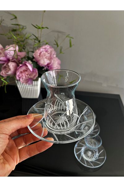 DECOSTYLE 12 Piece Tea Set with Irem Cutting Decoration Suitable for Dishwasher Use