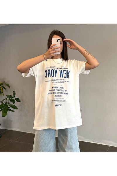 Laluvia Λευκό Μπλε New York Printed T-shirt