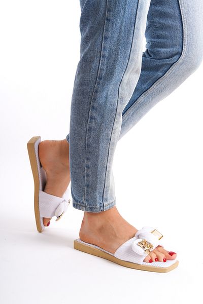 Moda Değirmeni شبشب نسائي بشريط أبيض Bg1166-122-0004