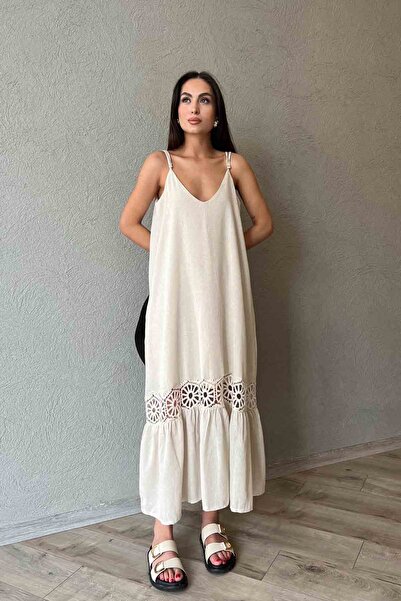 Seda Yalçın Atelier Φυσικό πλεκτό φόρεμα με λουράκια