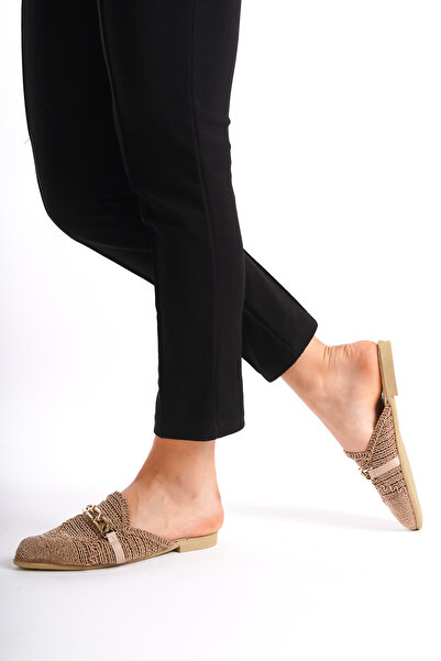 Moda Değirmeni Γυναικείες παντόφλες πόρπης Mink Lace BG1163-122-0001