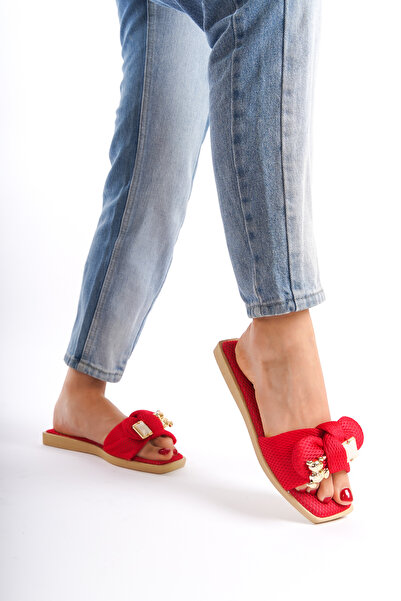 BAKGİY Red Women's Ribbon Slippers BG1166-122-0004