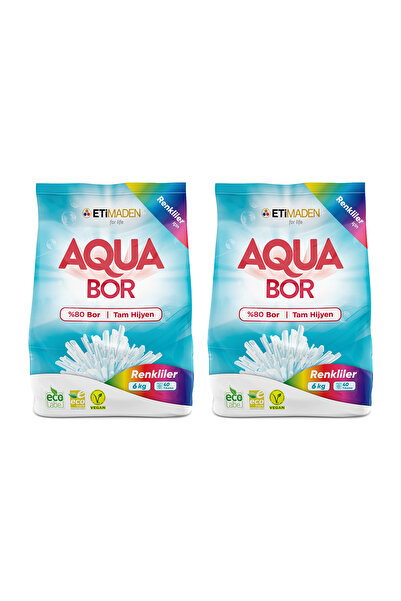 ETİ MADEN Aquabor Toz Çamaşır Deterjanı, % 80 Bor, Renkliler, 6 KG x 2 Adet