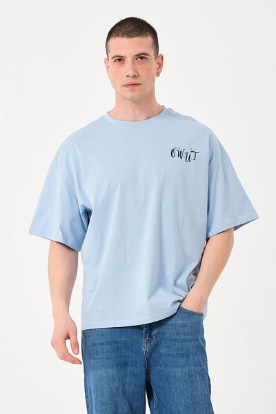 Owut Collection Ανδρικό μπλουζάκι με λεπτομέρεια στήθους με λαιμόκοψη σε γαλάζιο χρώμα