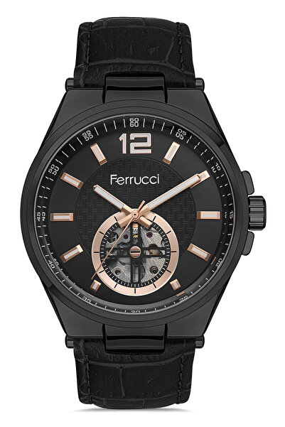 Ferrucci Erkek Otomatik Spor Kol Saati Çelik Kasa Hakiki Deri Kordon Su Geçirmez Pilsiz Model