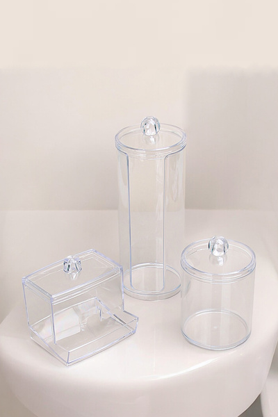 RIPSTAR Plastik Pamuk Çubuğu Kutusu 3'lü Set