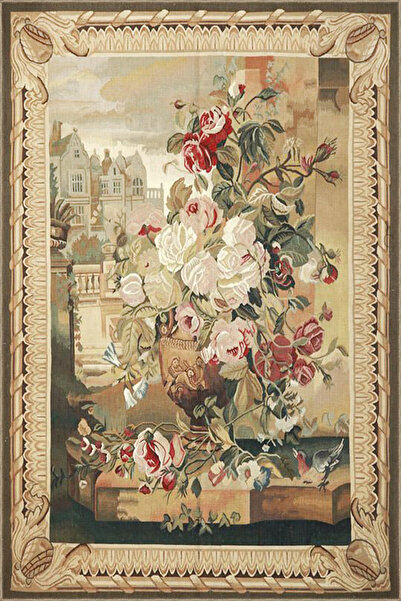 Rugs Modern Halı Çerçeve İçinde Gül ve Çiçek Desenli Modern Dekoratif Halı 4413