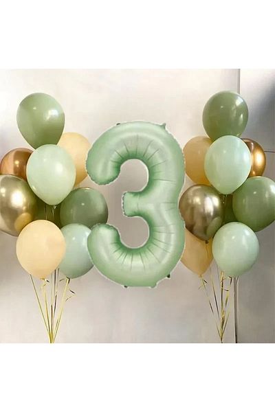 DÜVENCİ TİCARET 32 Inch Retro Green Avocado Latex Balloon - 18 Pieces Foly