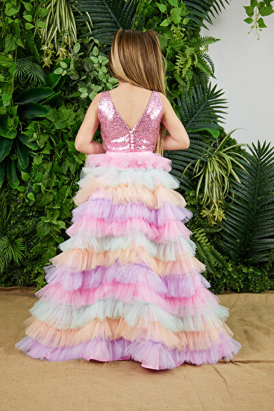 zühre balaban Σετ φορέματος για κορίτσια με ροζ παγιέτες και βραδινό φόρεμα