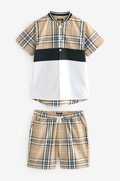 Next Baby Color Blocked 100% Cotton Shirt and Shorts Set - Short Sleeve