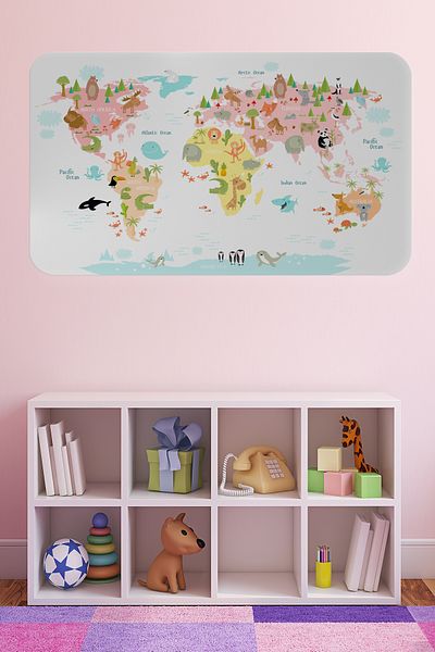 MYGLOW Educational World Map World Atlas Children and Baby Girl's Room Wall Sticker-85x130-3777