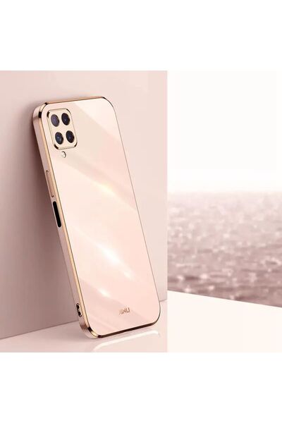 Rivor Samsung Galaxy M32 Uyumlu Kılıf Parlak Kenarlı Altın Işlemeli Kamera Ko...